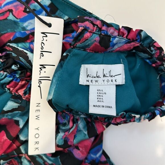 NEW Nicole Miller women’s printed high neck midi dress size L - Picture 11 of 12